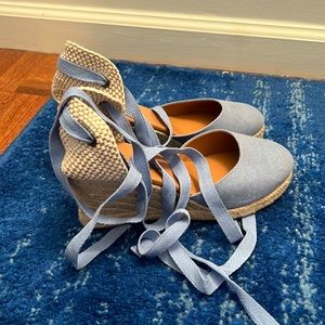 J.Crew Factory Canvas Ankle Wrap Espadrille Wedges